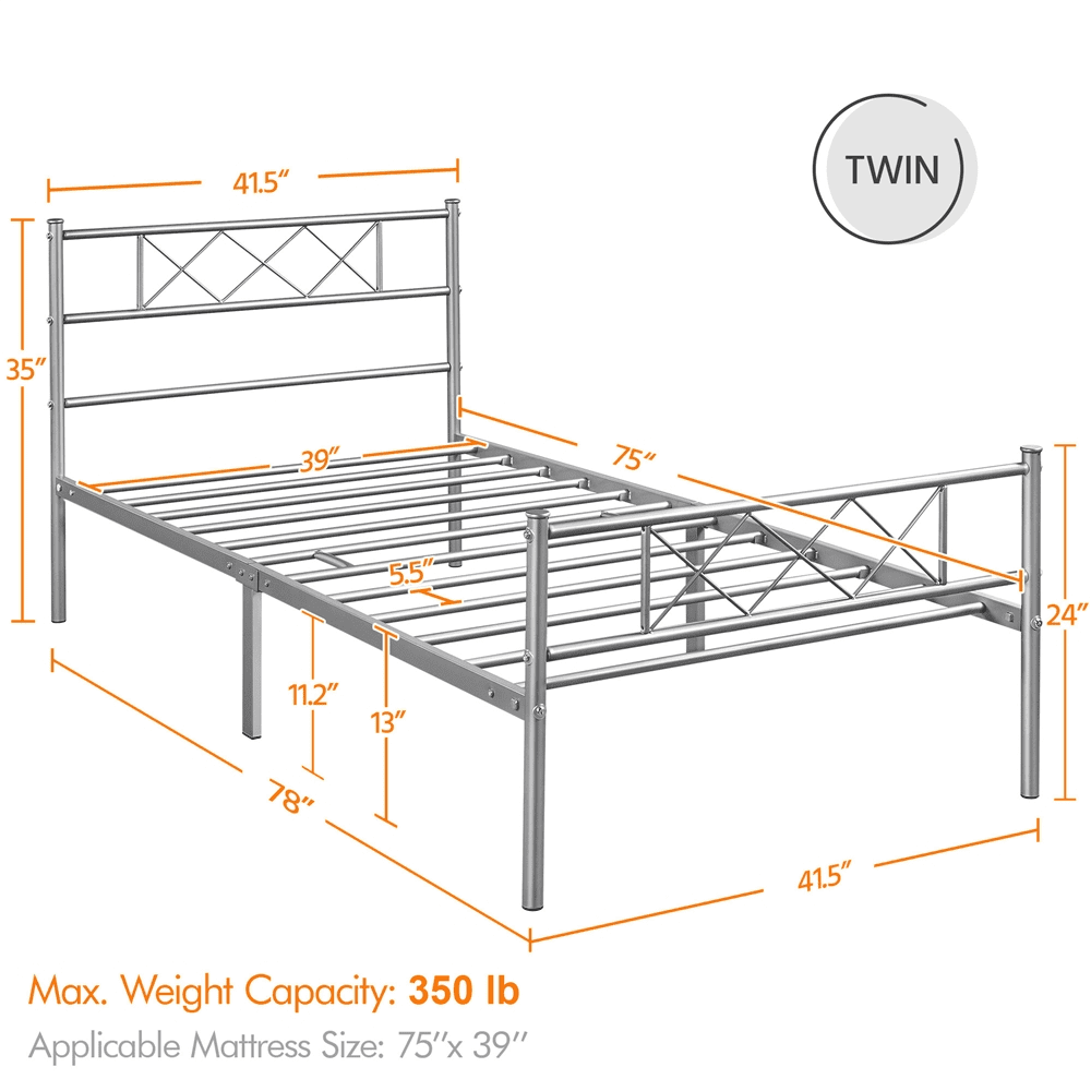 Easyfashion X-Design Metal Platform Twin Bed, Silver