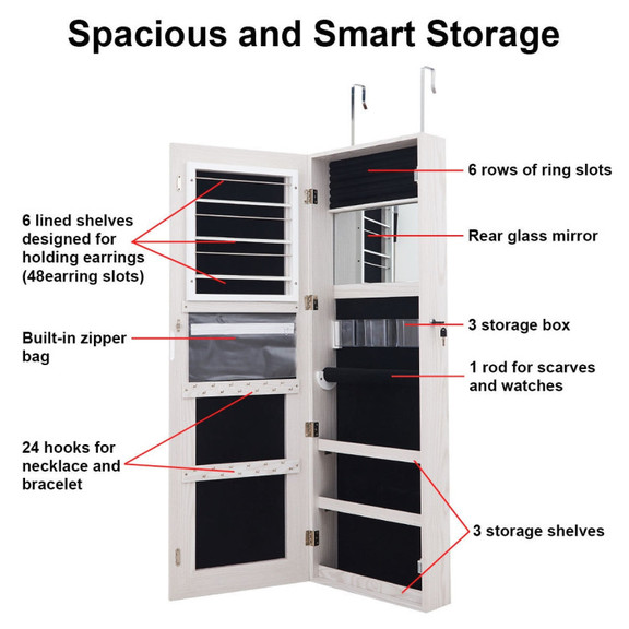 Costway 07195364 Mirrored Jewelry Armoire with Ful...