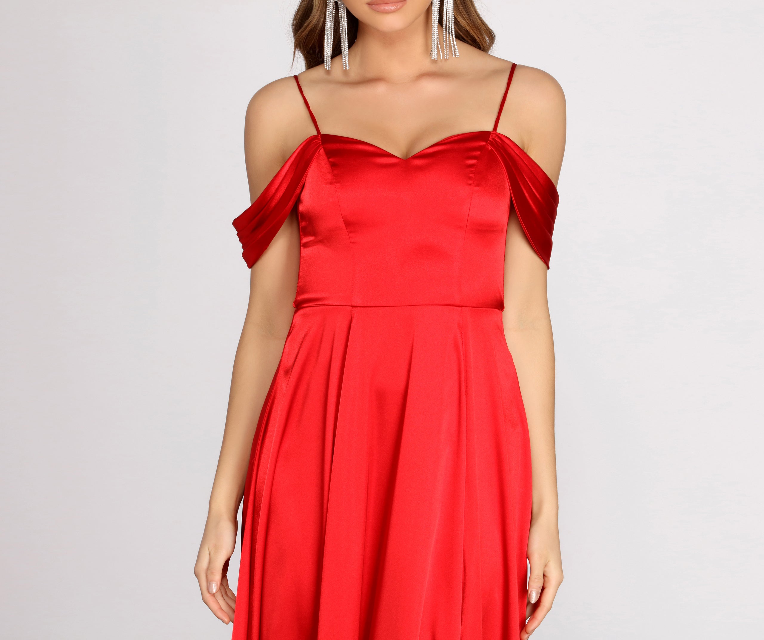 Franchesca Off Shoulder Satin A-Line Dress