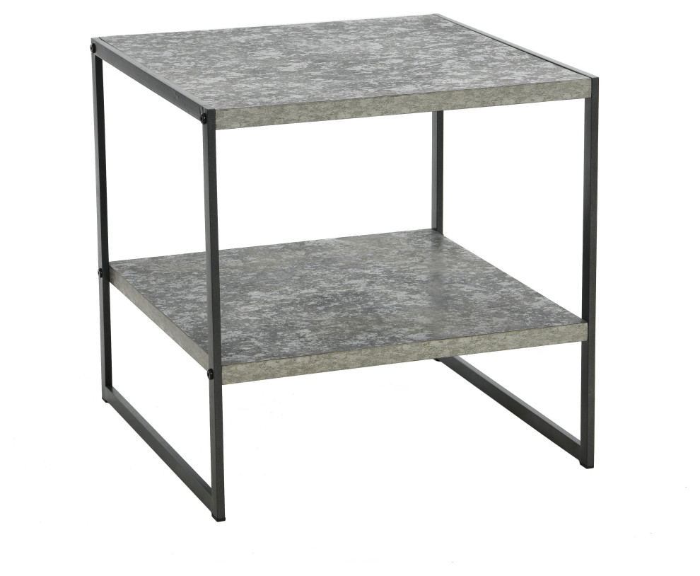 Square Side End Table  Storage Shelf Rustic Slate Concrete  Black Metal   Industrial   Side Tables And End Tables   by Household Essentials  Houzz