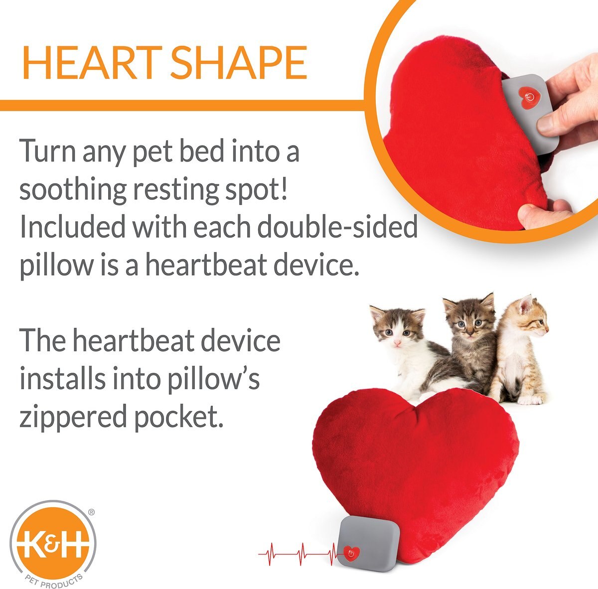 KandH Pet Products Mother's Heartbeat Kitty Heart Pillow