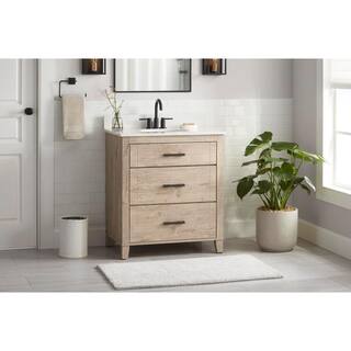 Glacier Bay Farmdale 30 in. W x 20 in. D x 37.9 in. H Bath Vanity in Natural Oak with Stone Top 30BV35083ZPO117