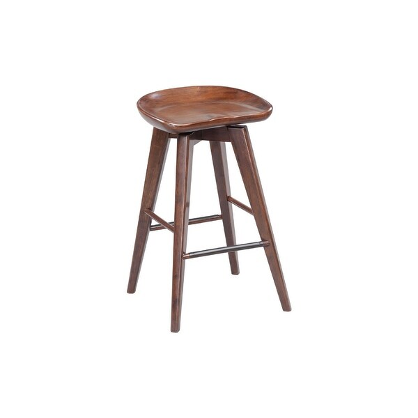 Esme 24 Inch Swivel Counter Stool， Contour Seat， Wood， Tapered Legs， Brown