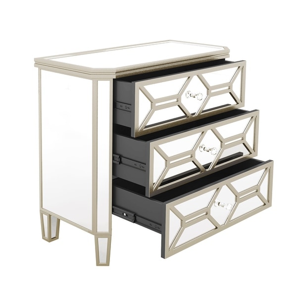 Elegant Mirrored 3-Drawer Chest with Golden Lines Storage Cabinet - - 37857299