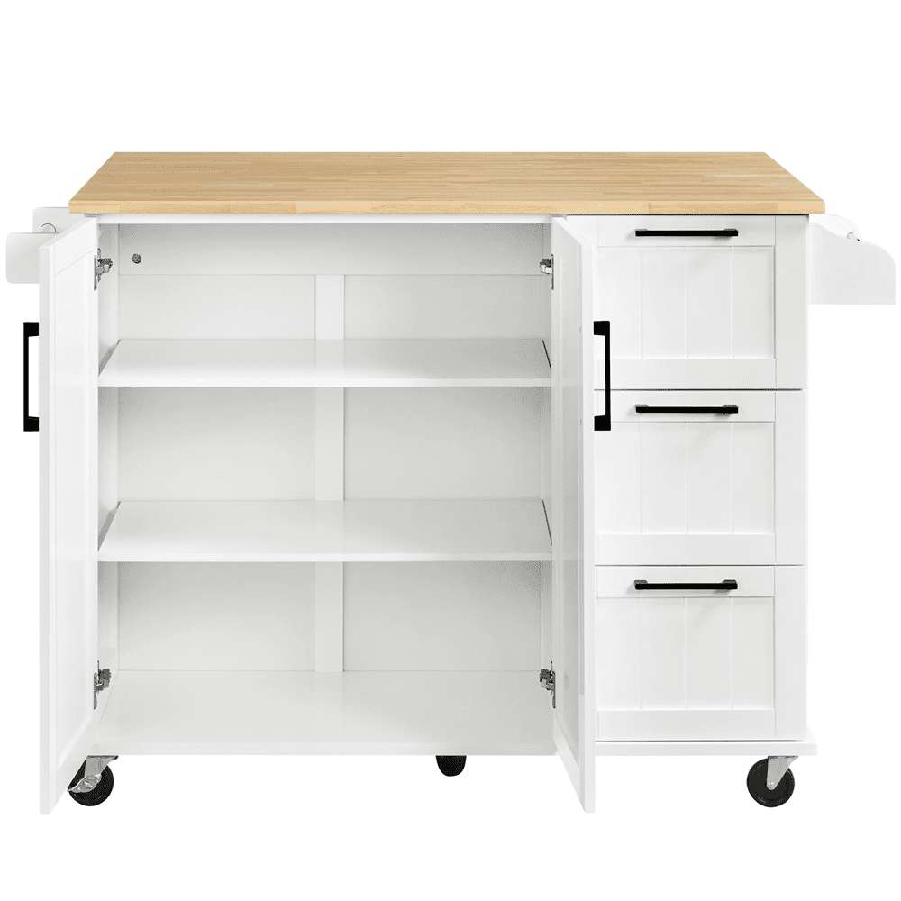 Yaheetech Rolling Kitchen Cart Kitchen Island with Wood Top and Drop Leaf Breakfast Bar，White