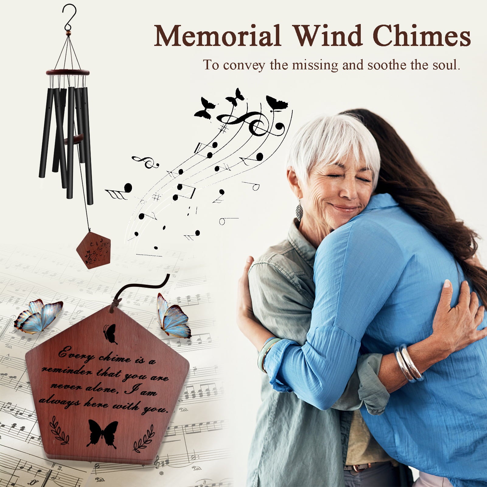 32 Inch Sympathy Wind Chimes for Outside Deep Tone， Memorial Wind Chimes in Memory of a Loved One， Bereavement， Memorial Gifts for Mother， Father， Presents