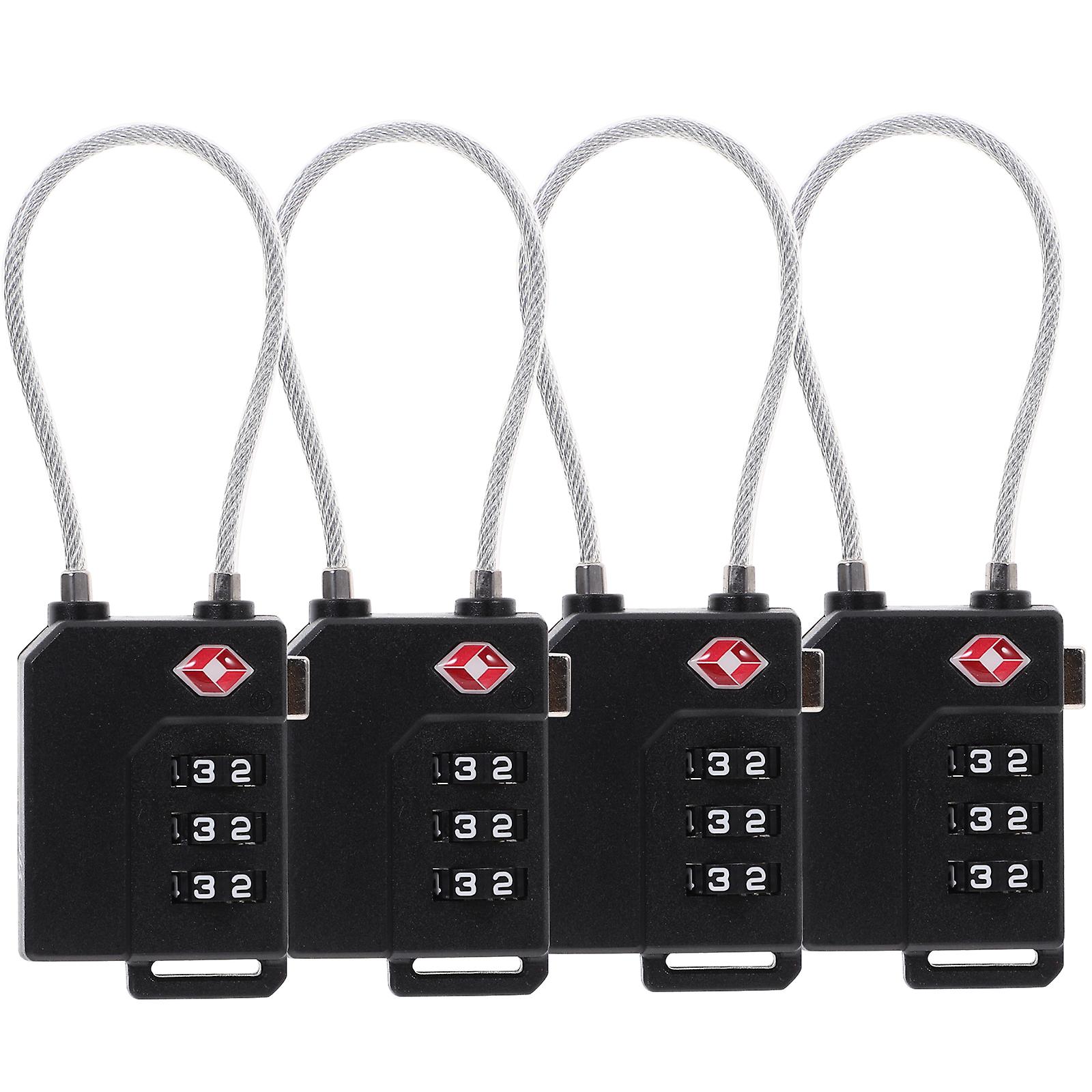 Oulii 4pcs Portable Tsa Approved Security Cable Luggage Lock 3-digit Combination Password Lock Padlock (black)