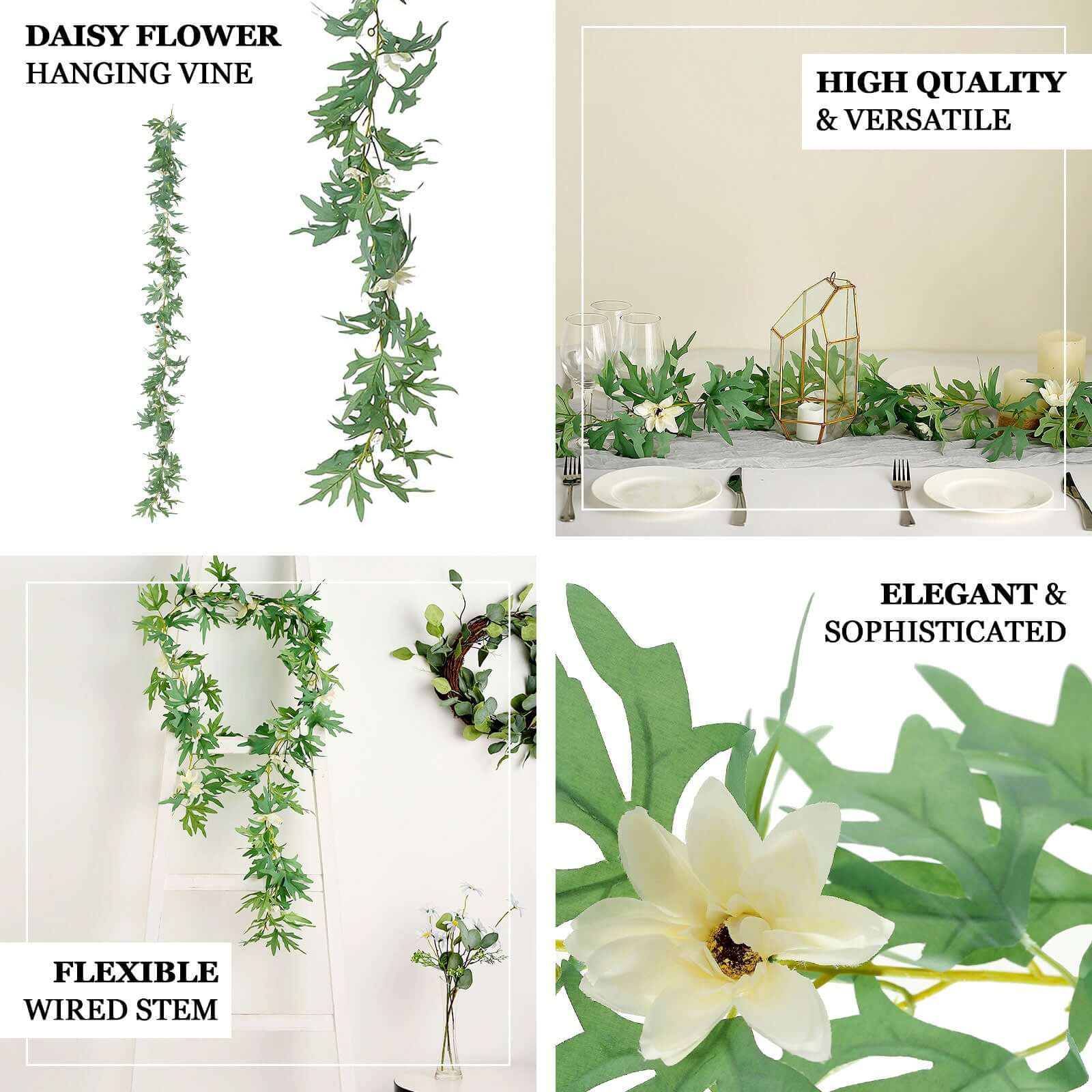 Cream Artificial Daisy, Magnolia Leaf Flower Garland Faux Vine 5.5ft