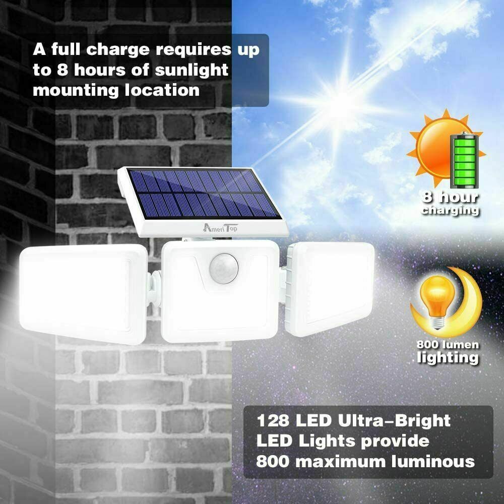 2 Pack - Solar Lights Outdoor， 800LM Wireless LED Solar Motion Sensor Lights Outdoor; 3 Adjustable Heads， 270° Wide Angle Illumination， IP65 Waterproof， Security LED Flood Light