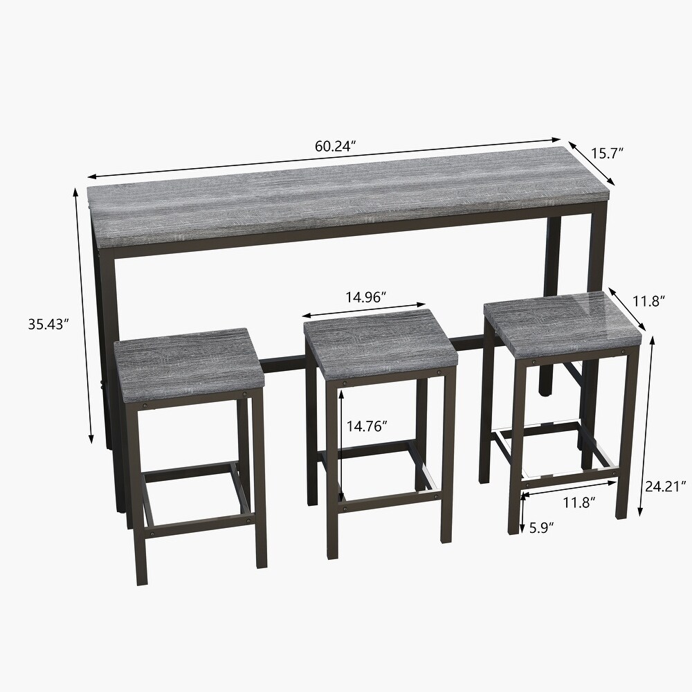 4 Piece Kitchen Bar Dining Table Set with 3 Stools