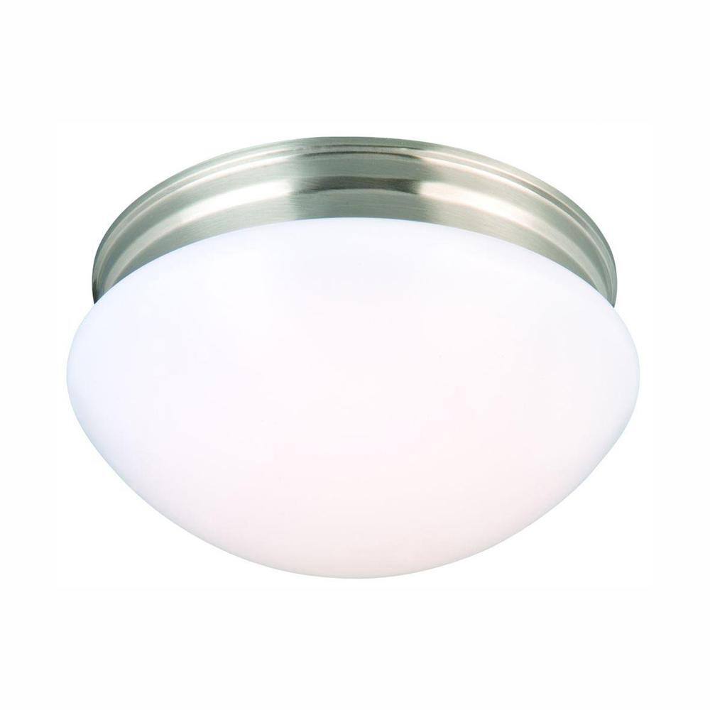 Commercial Electric 9 in. 120-Watt Equivalent Brushed Nickel Integrated LED Mushroom Flush Mount with White Acrylic Shade IPF3011LBN