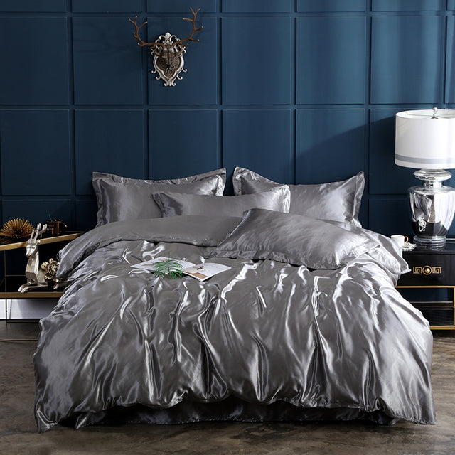 Bedding Set Solid Color Luxury Bedding Kit Rayon Satin Duvet Cover Set Twin Queen King Size Bed Set 2pcs/3pcs/4pcs - Bedding Set