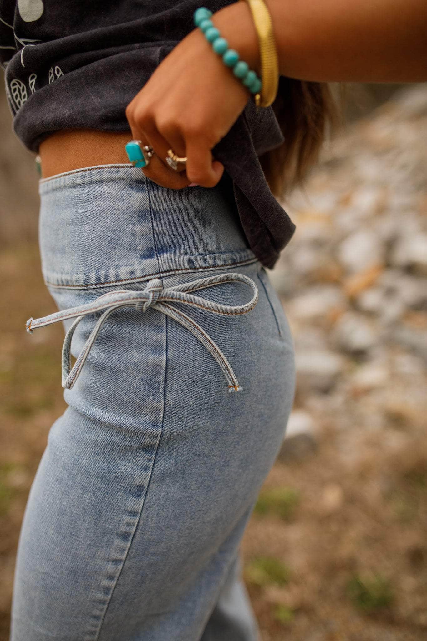 Ribbon Tie Wide Leg Denim