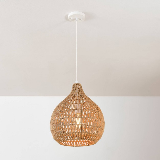 Tika 1 light Natural Blonde Pendant Lighting With Twine Shade Globe Electric