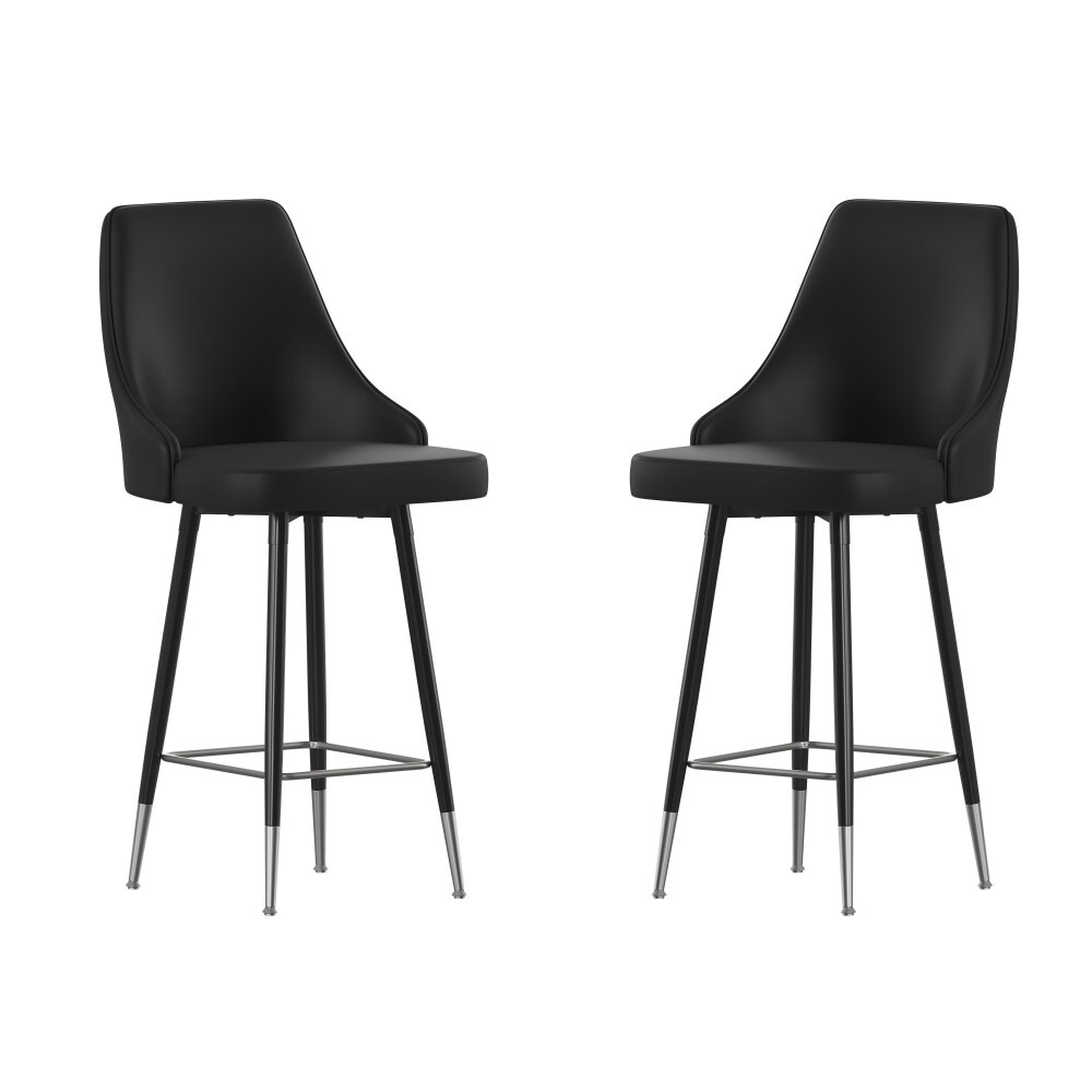 Armless Upholstered Counter Stools with Accented Metal Frames