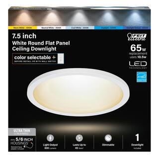 Feit Electric 7.5in. 10.5-Watt 800 Lumen Dimmable White Integrated LED Round Flat Panel Light Ceiling Flush Mount w Color Change 5CCT 742066WYCA