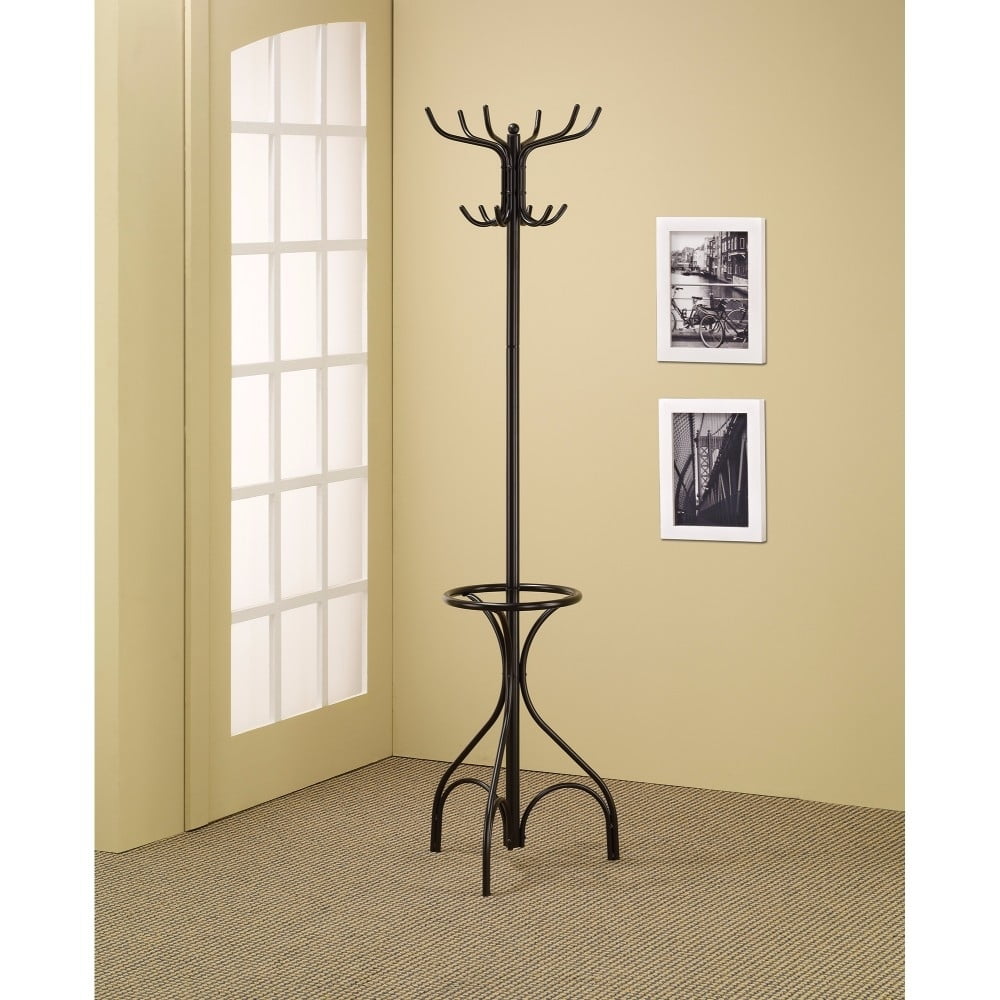 Coaster Company 4-Hook Coat Rack with Umbrella Stand， Black