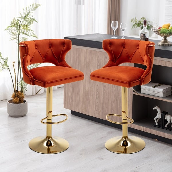 Counter Height Velvet Bar Stools With Back and Footrest(Set of 2)