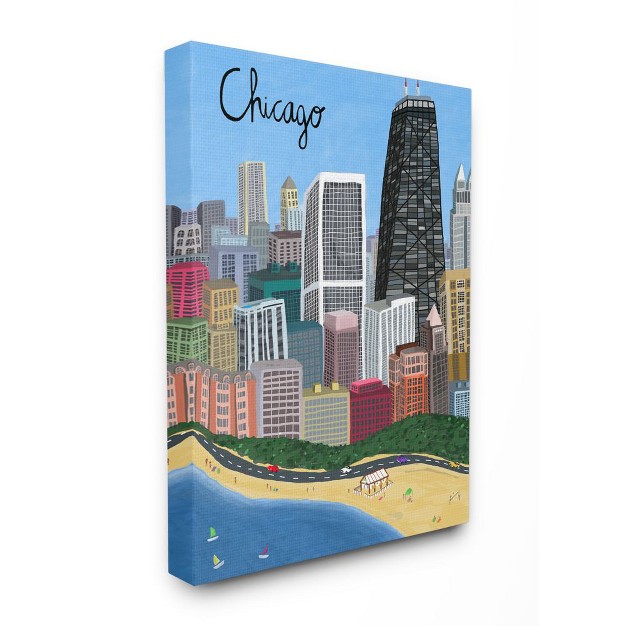 Stupell Industries Chicago Landmark Skyline Colorful Illinois Architecture Gallery Wrapped Canvas Wall Art 16 X 20