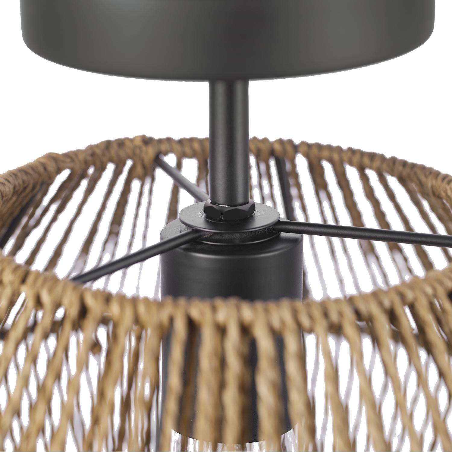 Globe Electric Terra 1-Light Matte Black Flush Mount Ceiling Light with Natural Twine Shade， 91000920