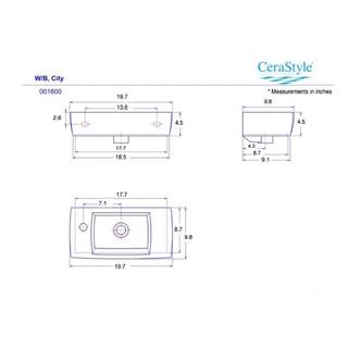 Nameeks City Wall Mounted Bathroom Sink in White CeraStyle 001600-U-One Hole