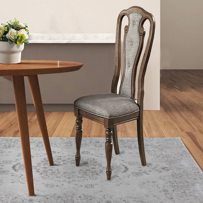 Wooden Dining Chair with Button Tufted Back， Set of 2， Brown and Gray