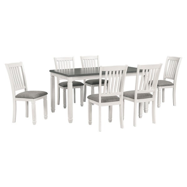 Wood Dining Table and 6 Upholstered Chairs (Gray+White)