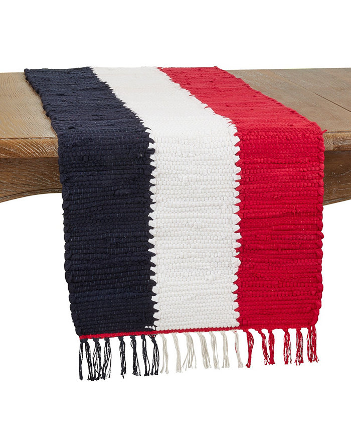 Saro Lifestyle Cotton Table Runner with Patriotic Chindi Design 72 x 16