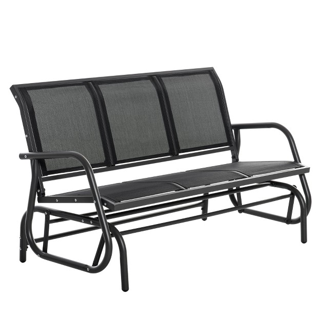 Outsunny Patio Glider Bench Outdoor Porch Glider Swing With 3 Seats Breathable Mesh Fabric Metal Frame