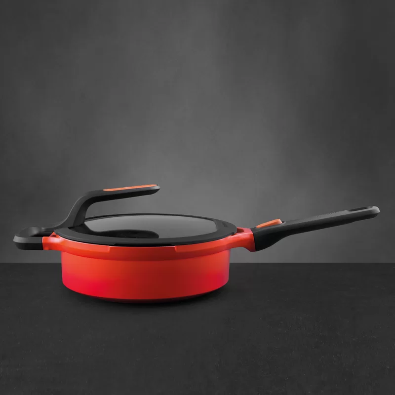 BergHOFF GEM Stay Cool 3.5 qt. Cast Aluminum Nonstick Saute Pan in Orange with Glass Lid