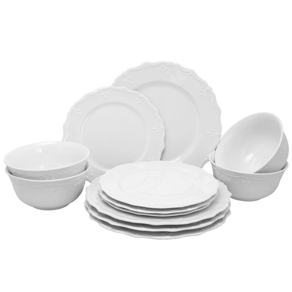 Gibson Home Scallop Buffet 12-Piece Casual White Ceramic Dinnerware Set (Service for 4) 985100539M