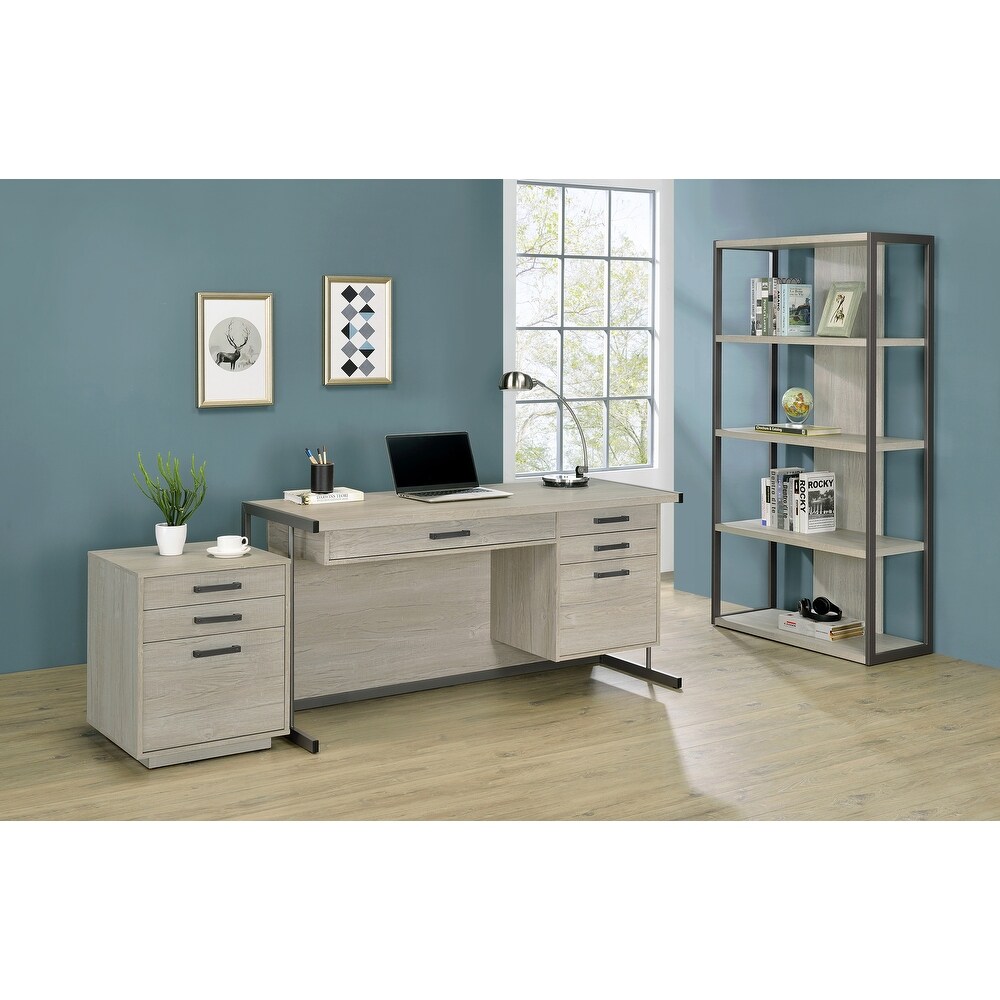 Brisley Whitewashed Grey and Gunmetal Sled Base Office Desk