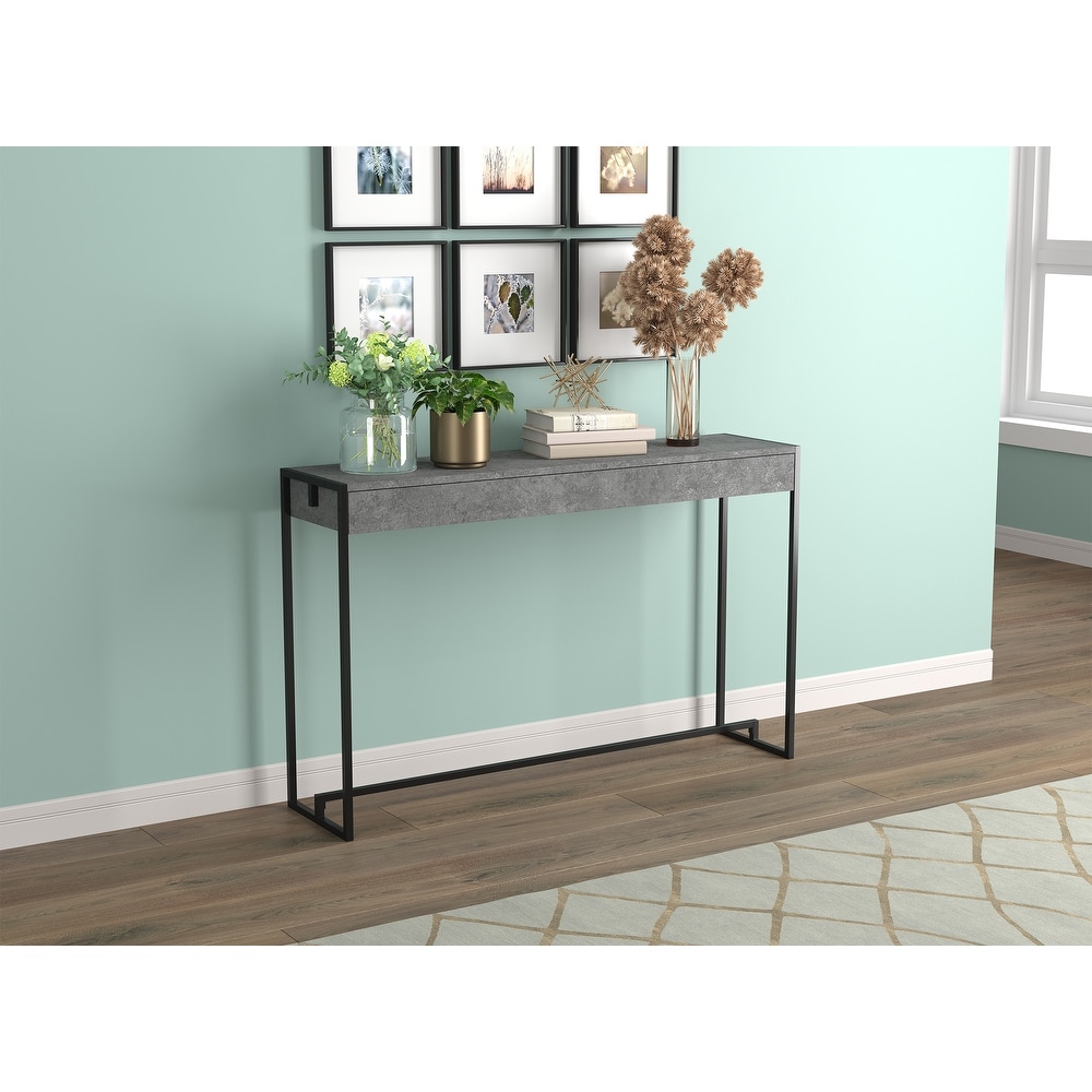 Console Table 47L Dark Cement Black Metal   47\