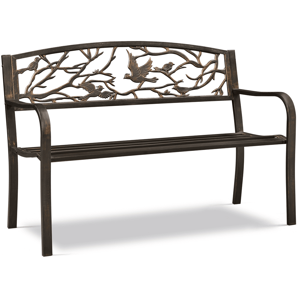 Yaheetech Patio Garden Bench with Vintage Bird Pattern, Bronze