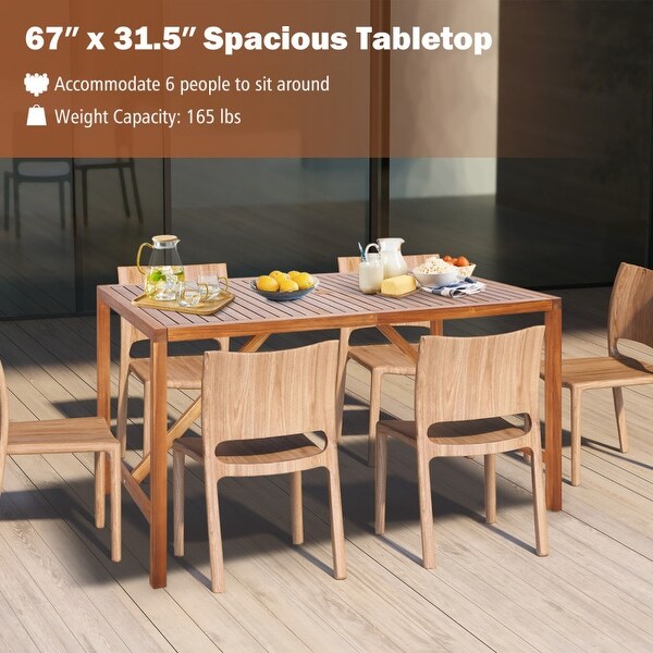 67 Inch Patio Rectangle Acacia Wood Dining Table with Umbrella Hole