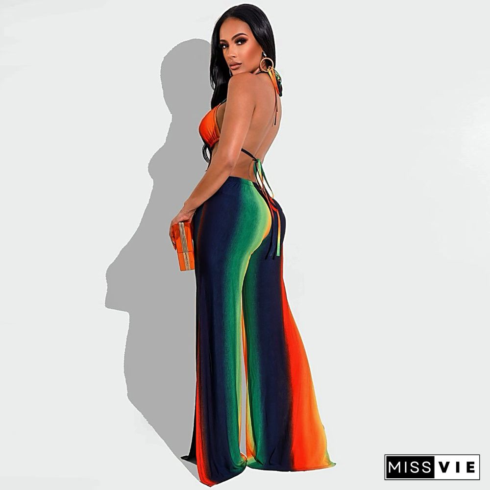 Nightclub Backless Sexy Print Wide-leg Jumpsuit
