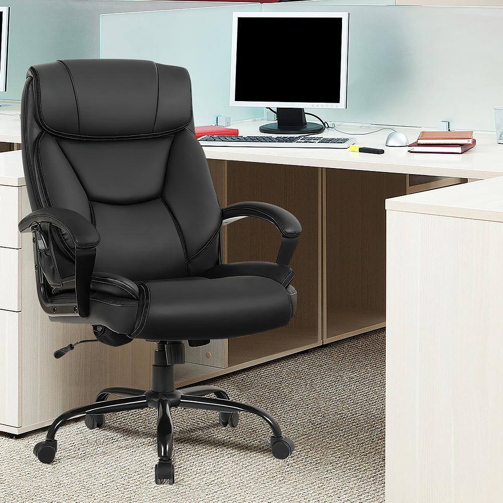 Costway 500 lb. Black Executive PU Leather Adjustable Height Computer Desk Chair Massage Office Chair GHM0087BK