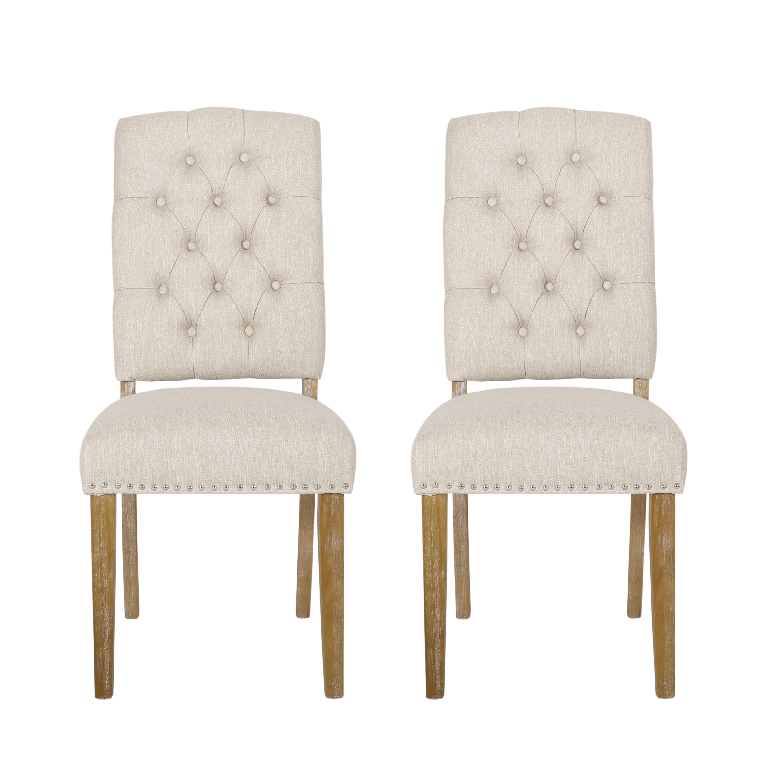 Frances Contemporary Fabric Tufted Dining Chairs with Nailhead Trim, Set of 2