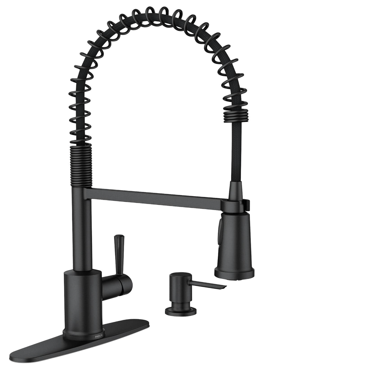 Moen Indi Single-Handle Pre-Rinse Spring Pulldown Sprayer Kitchen Faucet with Power Clean in Matte Black