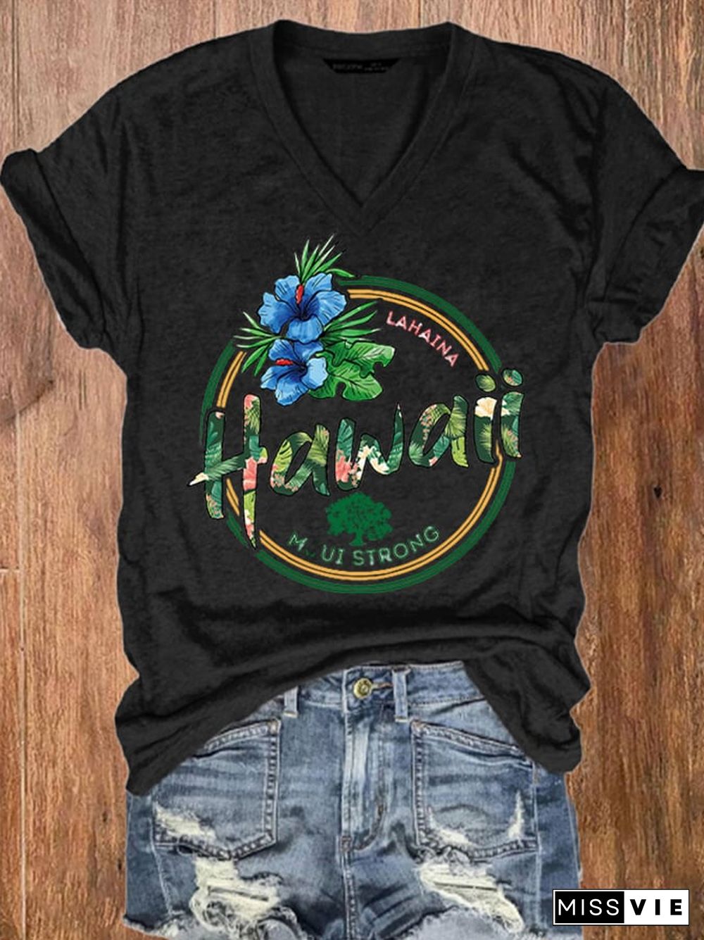 Women's Maui Lahaina Strong Printed V-Neck Tee