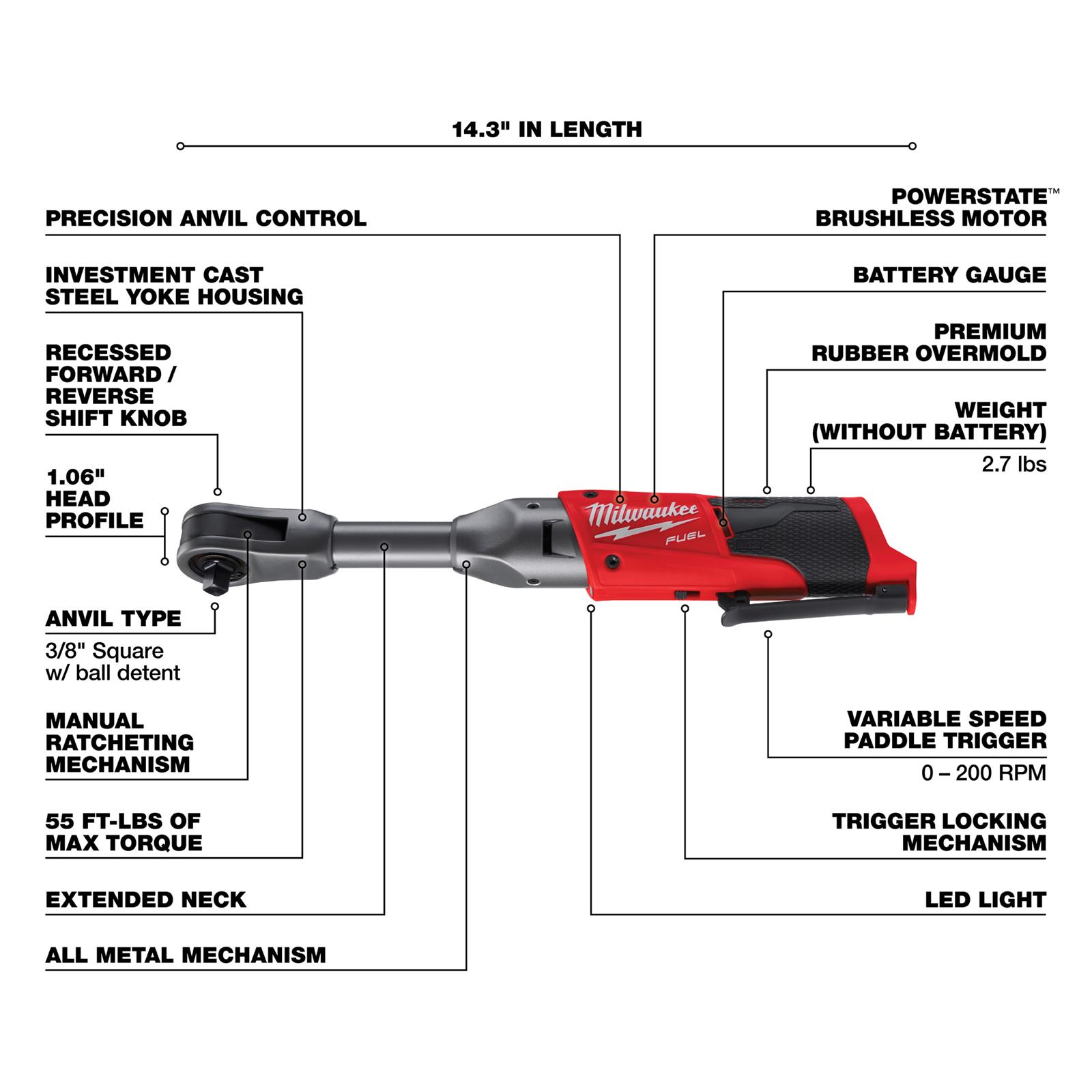 Milwaukee Tool 2560-20 Milwaukee M12 FUEL Extended Reach Ratchets