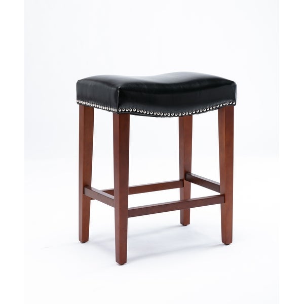 Classic Bonded Leather Barstool with Rubber wood leg (Set of 2)