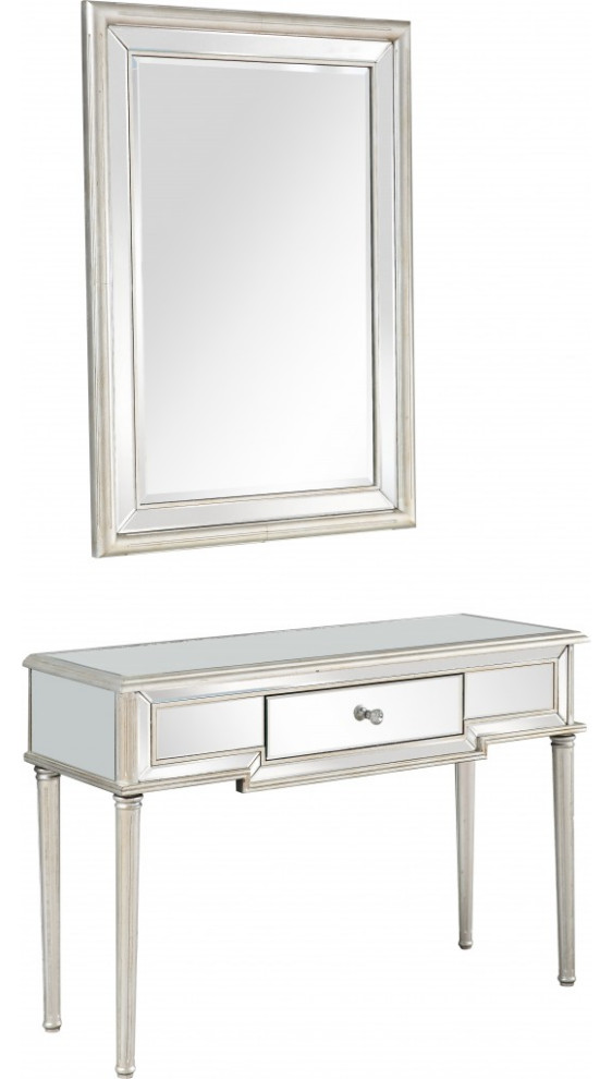 Silver Leaf Antiqued Mirror and Console Table   Traditional   Console Tables   by UStradeENT LLC  Houzz