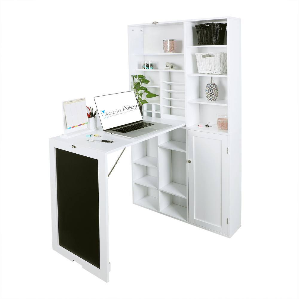 Utopia Alley 31 in. Rectangular White Floating Desk with Built-In Storage SH4WW