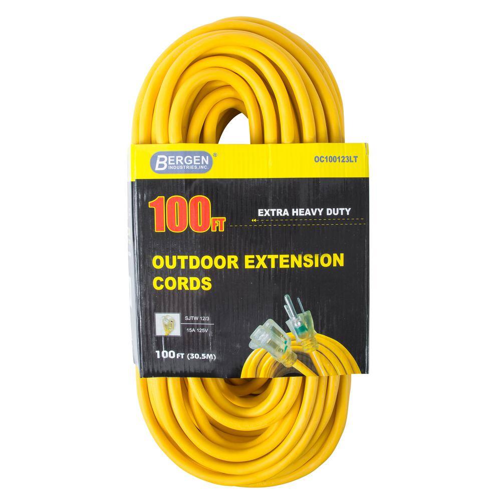 Bergen Industries 100 ft. 123 SJTW 15 Amp125-Volt Outdoor Single Receptacle Extension Cord Yellow OC100123LT