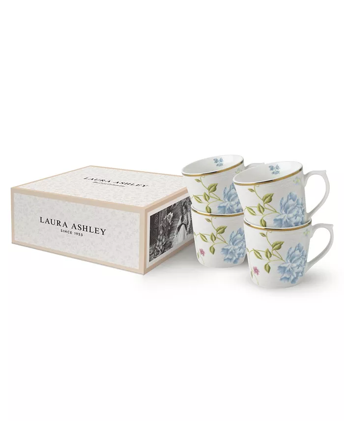 Laura Ashley Heritage Collectables 10 Oz Cobblestone Pinstripe Mugs in Gift Box Set of 4