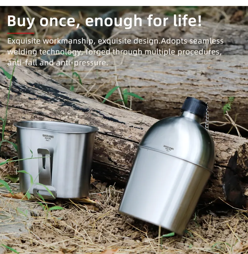 Stainless Steel Canteen with Cup 1/1.3L sports camping water canteen bottle for camping   hiking