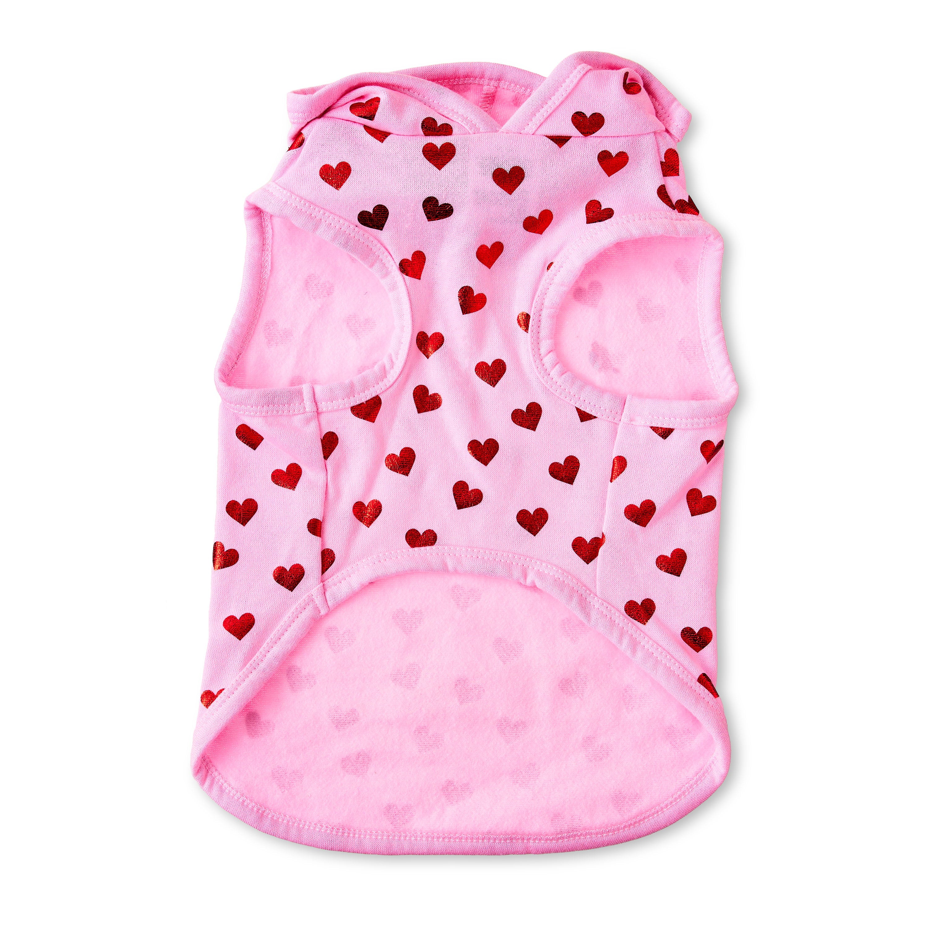 Vibrant Life， Dog and Cat Clothes， Red Hearts Valentine Pet Hoodie， Pink， XS