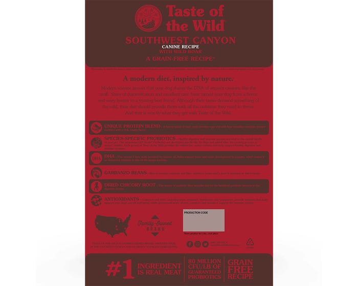 Taste of the Wild Grain Free Southwest Canyon Canine Recipe with Wild Boar， 28 lb. Bag