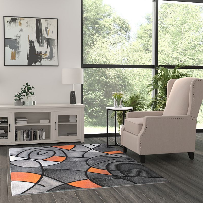 Masada Rugs Masada Rugs Trendz Collection 5'x7' Modern Contemporary Area Rug in Orange， Gray and Black